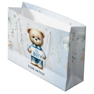 Wasserfarbe Niedlich Teddy Bär Blau Blume Schöne Große Geschenktüte