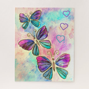 Wasserfarbe - Niedliche Schmetterlinge - Herzen Puzzle
