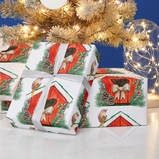 Wasserfarbe Niedliche Vogelhütten Kunst Geschenkpapier (Feiertage)