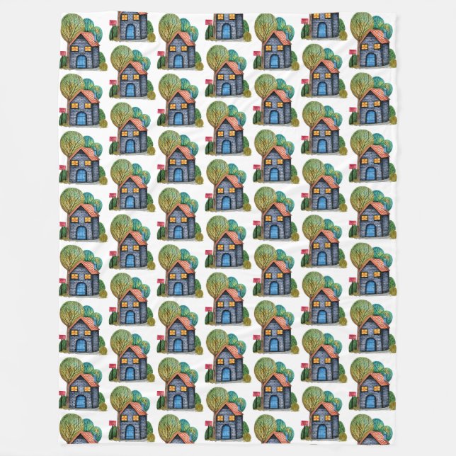 Wasserfarbe Niedliche Zuhause Sweet Zuhause Art Fleecedecke (Vorderseite)