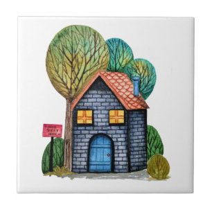 Wasserfarbe Niedliche Zuhause Sweet Zuhause Art Fliese
