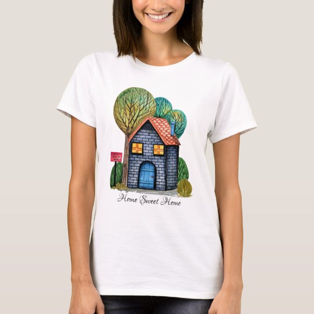 Wasserfarbe Niedliche Zuhause Sweet Zuhause Art T-Shirt (Vorderseite)