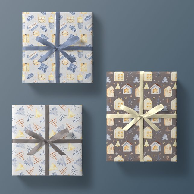 Wasserfarbe Nordic Hyge Niedlich Weihnachtsgeschen Geschenkpapier Set (Von Creator hochgeladen)