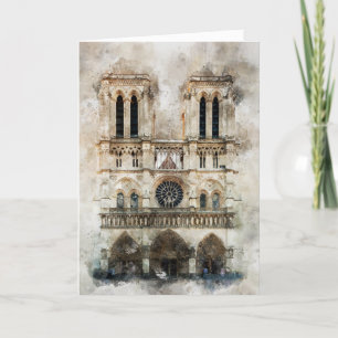 Wasserfarbe Notre Dame Kathedrale Fassade Dankeskarte