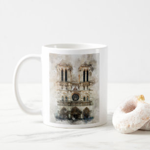 Wasserfarbe Notre Dame Kathedrale Fassade Kaffeetasse