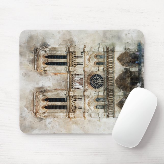 Wasserfarbe Notre Dame Kathedrale Fassade Mousepad (Mit Mouse)