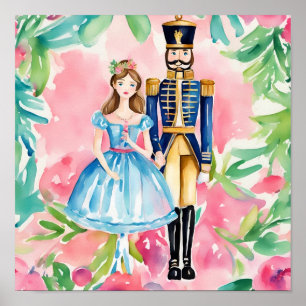 Wasserfarbe Nutcracker und Clara Christmas Poster