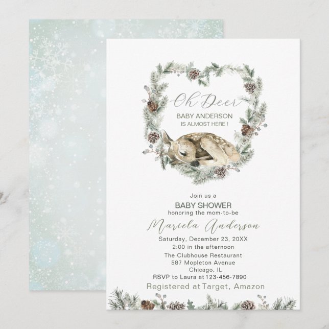 Wasserfarbe Oh Deer Baby Dusche Einladung (Vorne/Hinten)