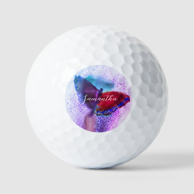 Wasserfarbe Ombre Pink und Lila Schmetterling Golfball (Vorderseite)