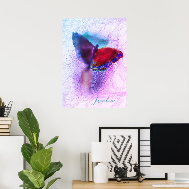 Wasserfarbe Ombre Pink und Lila Schmetterling Poster (Heimbüro)