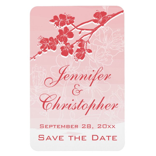 Wasserfarbe Ombre Red Spring Blossom Save the Date Magnet (Vertikal)