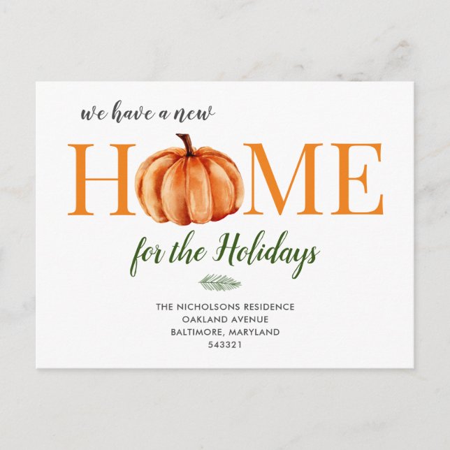 Wasserfarbe Orange Pumpkin neue Zuhause haben wir  Ankündigungspostkarte (Vorderseite)