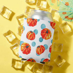 Wasserfarbe Orange Pumpkins Blue Polka Dots Dosenkühler
