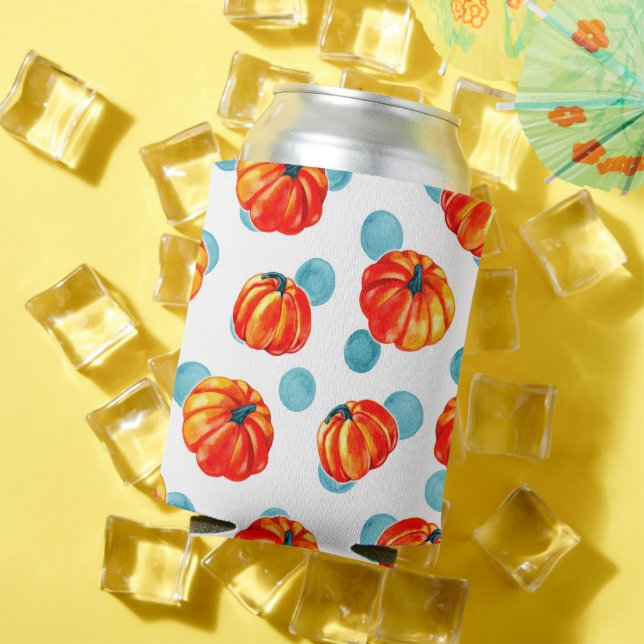 Wasserfarbe Orange Pumpkins Blue Polka Dots Dosenkühler (In Situ Sommer)