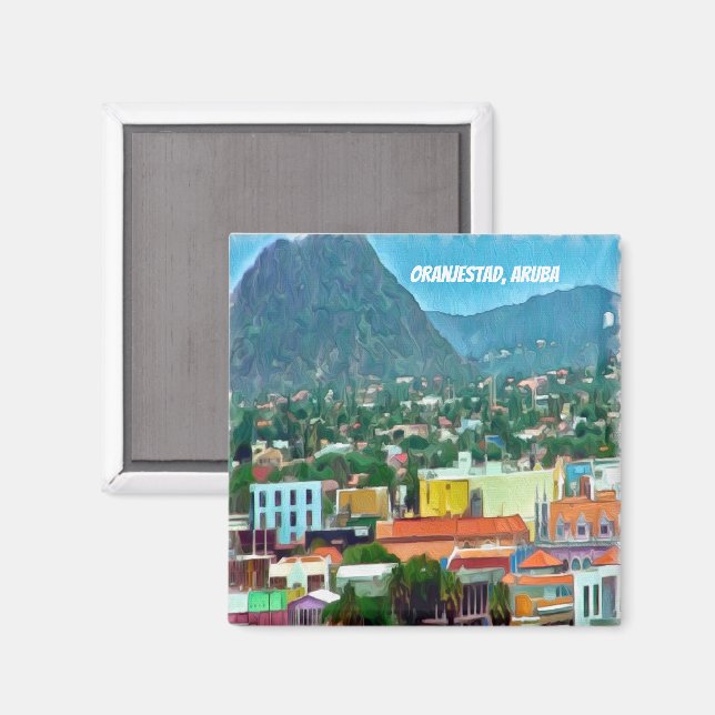 Wasserfarbe Oranjestad, Aruba Magnet (Vorderseite/Rückseite)