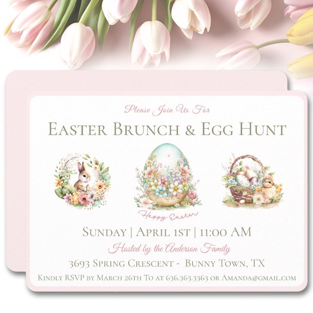 Wasserfarbe Ostern Brunch Ei Jagd Einladung (Watercolor Easter Brunch Egg Hunt Invitation)