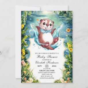 Wasserfarbe Otter Babydusche Einladung