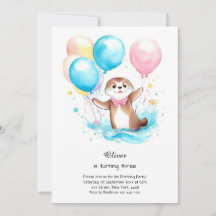 Wasserfarbe Otter Geburtstag Einladung