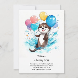 Wasserfarbe Otter Geburtstag Einladung