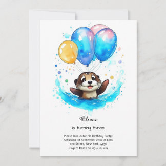 Wasserfarbe Otter Geburtstag Einladung