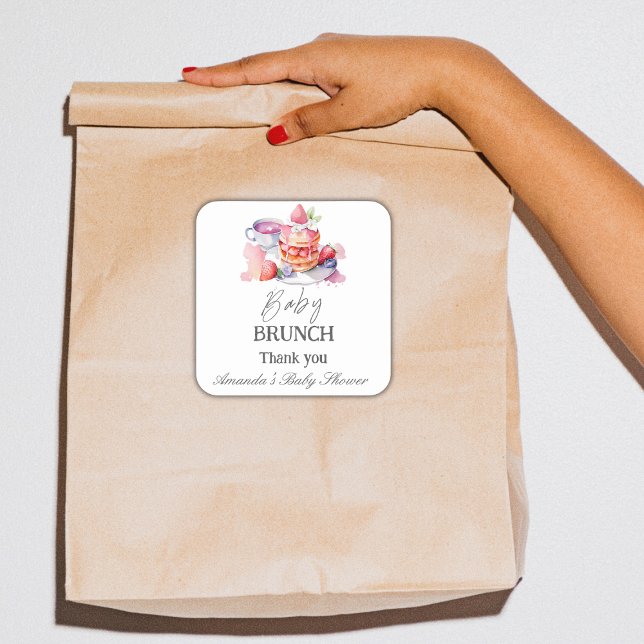 Wasserfarbe Pancake Baby Brunch Dusche Quadratischer Aufkleber (Von Creator hochgeladen)