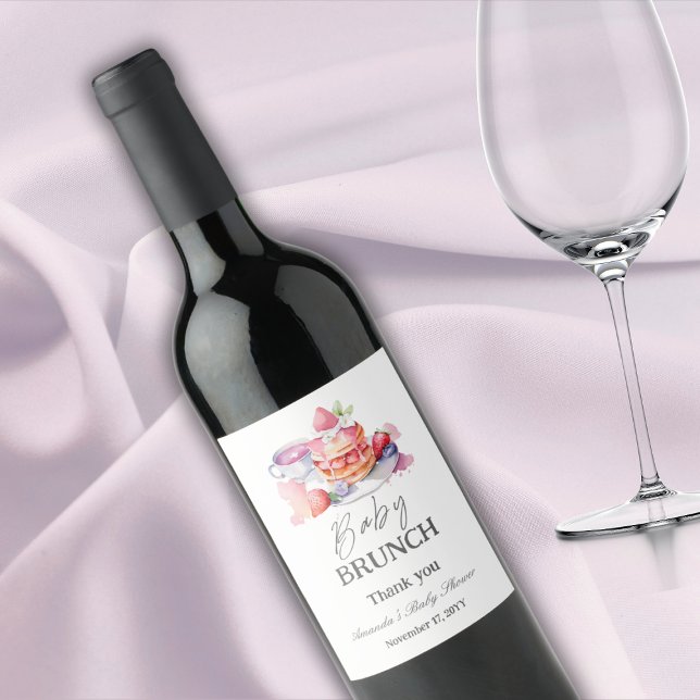 Wasserfarbe Pancake Baby Brunch Dusche Weinetikett (Von Creator hochgeladen)