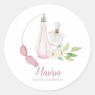 Wasserfarbe Parfüm Flasche Quinceanera Geburtstag Runder Aufkleber