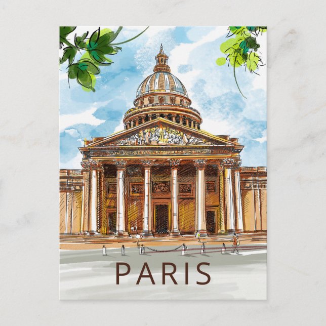 Wasserfarbe Paris Pantheon Sketch Malerei Postkart Postkarte (Vorderseite)