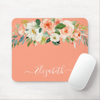 Wasserfarbe Peach White Floral Trendskript Mousepad