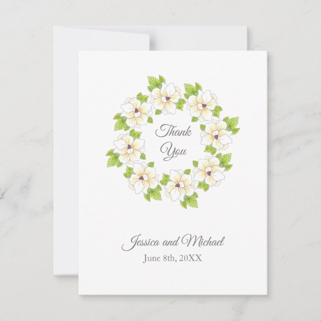 Wasserfarbe, Pen & Tinte Magnolia Kranz Dankeskarte (Vorderseite)