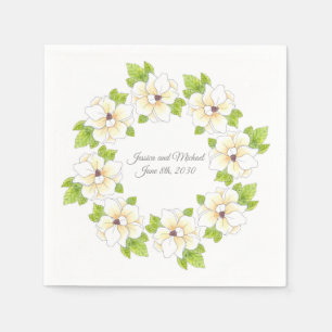 Wasserfarbe, Pen & Tinte Magnolia Kranz Serviette