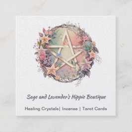 Wasserfarbe Pentagramm und Blume Square Business C Quadratische Visitenkarte