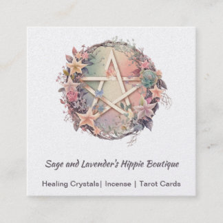 Wasserfarbe Pentagramm und Blume Square Business C Quadratische Visitenkarte