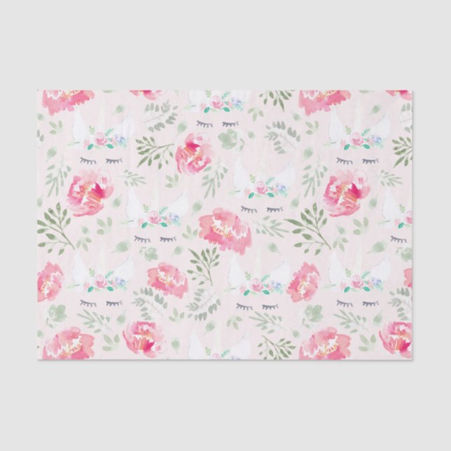 Wasserfarbe Peonie Unicorn in Rosa Seidenpapier (Vorderseite)