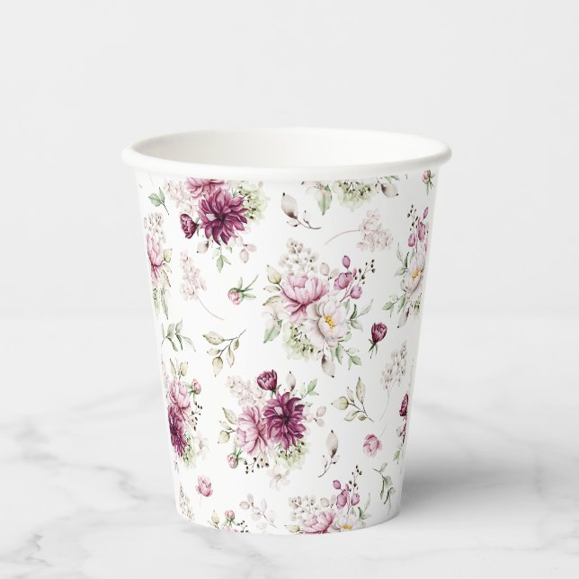 Wasserfarbe Peonies Baby Showthema Papier Becher (Vorderseite)