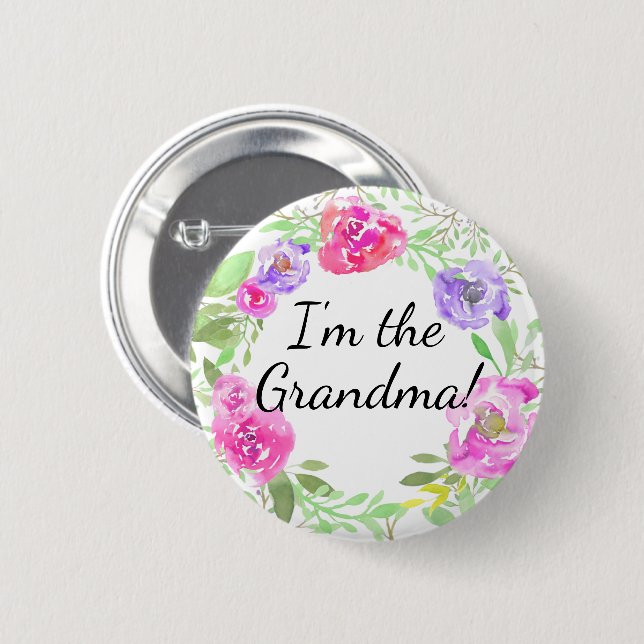 Wasserfarbe Peony Baby Dusche Ich bin Oma Name Tag Button (Vorne & Hinten)