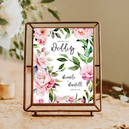 Wasserfarbe Peony Magnolia Pink Hochzeit Willkomme Poster