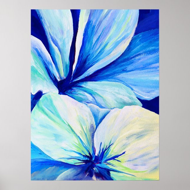 Wasserfarbe Persian Blue Lilies Petals Pattern Poster (Vorne)
