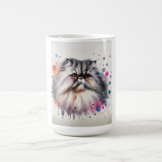 Wasserfarbe Persische Katze Farbiges Portrait Kaffeetasse