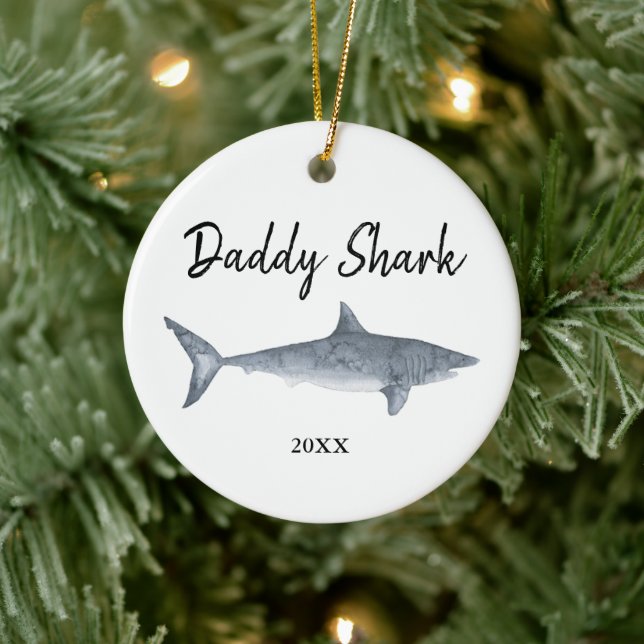 Wasserfarbe Personalisiert Daddy Shark Weihnachten Keramik Ornament (Baum)
