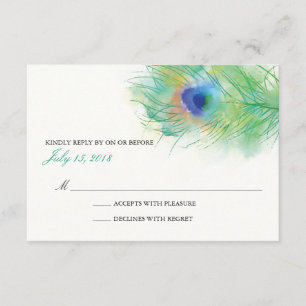 Wasserfarbe Pfauenfederzange Hochzeit RSVP Karte