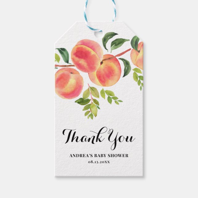 Wasserfarbe Pfirsiche Kinderdusche Danke Geschenkanhänger (Vorderseite)