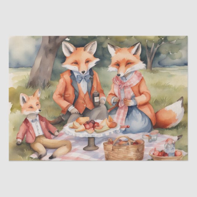 Wasserfarbe Picnic mit Woodland Freunde decoupage Seidenpapier (Vorderseite)