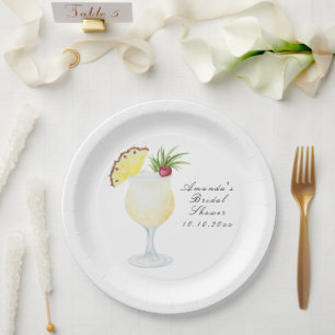 Wasserfarbe Pina Colada Cocktail Brautparty Pappteller