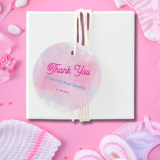 Wasserfarbe Pink & Aqua Girl Kinderdusche Geschenkanhänger (Von Creator hochgeladen)