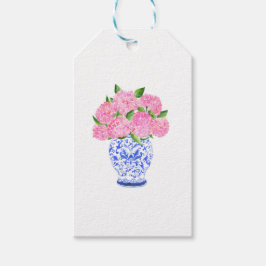 Wasserfarbe Pink Hydrangea Chinoiserie Name Geschenkanhänger