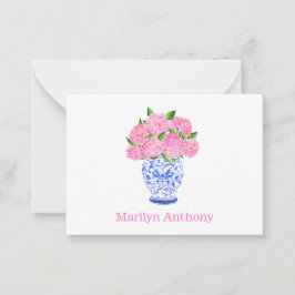Wasserfarbe Pink Hydrangea Chinoiserie Name Mitteilungskarte