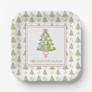 Wasserfarbe Pink Mahjong Weihnachtsbaum Party Pappteller
