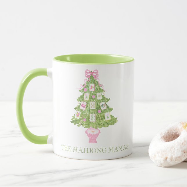 Wasserfarbe Pink Mahjong Weihnachtsbaum Party Tasse (Mit Donut)