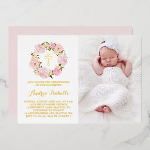 Wasserfarbe Pink Peony Wreath Foto Christening Folieneinladung